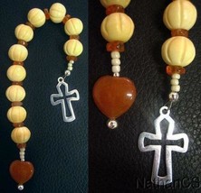 Catholic Open Chaplet Carved Bone Carnelian and Sterling Silver Cross - £98.92 GBP