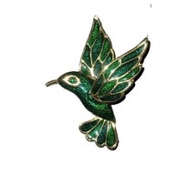 Elegant Vintage Gold Tone Hummingbird Brooch - Enamel Teal Blue Green - $10.00