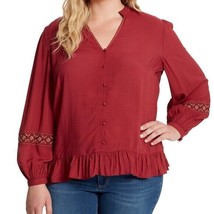 Jessica Simpson Womens Plus 1X Red Pear Arya Embroidered Button Top NWT BJ58 - £23.48 GBP