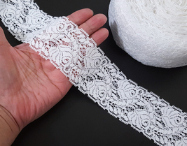 2 inch / 5cm  width - 8 yds White Flower Stretch Lace Elastic Lace L508 - £7.80 GBP