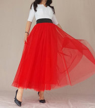RED A Line Long Tulle Skirt Women Custom Plus Size Red Party Tutu Skirt image 5