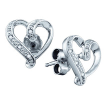 Sterling Silver Round Diamond-accent Heart Screwback Fashion Earrings .0... - $39.00