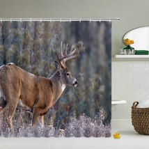Deer Shower Curtains With Hooks Waterproof Elk Animals Bathroom Curtains - $31.74