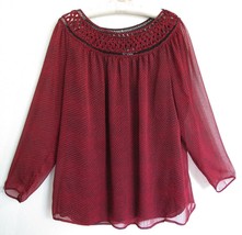 Coldwater Creek Chiffon Top Blouse 1X Lined Red Black Loop Trim Crochet Peasant - £15.18 GBP