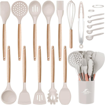 Silicone Cooking Kitchen Utensils Set with Holder, Wooden Handles BPA Fr... - $31.83