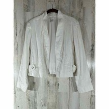 Chicos Linen Blend Jacket Size 1 Medium White Cropped Back Elastic Lined - £15.46 GBP
