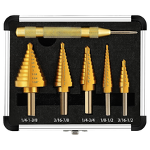 Step Drill Bit Set 5-Piece Titanium-Coated with Automatic Center Punch - £26.97 GBP