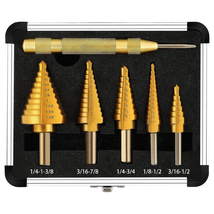 Step Drill Bit Set 5-Piece Titanium-Coated with Automatic Center Punch - $33.74