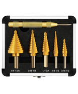 Step Drill Bit Set 5-Piece Titanium-Coated with Automatic Center Punch - £26.47 GBP