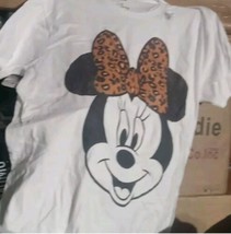 Adult &quot;Disney&quot; Minnie Mouse white t-shirt. Size Medium Leopard Print  - £13.41 GBP