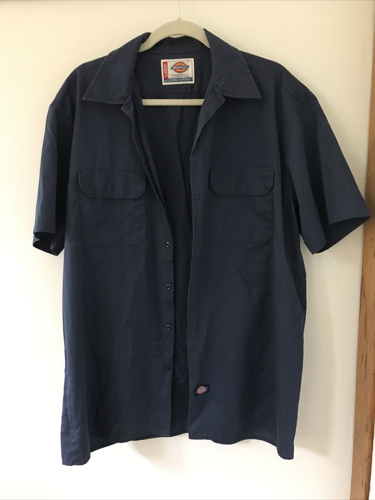 Dickies Mens Navy Blue Polyester Button Up Mechanics Work Shirt w Pocket... - £22.33 GBP