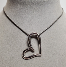 Designer Solid Sterling .925 Silver Floating Heart Pendant 18&quot; Necklace ... - £22.83 GBP