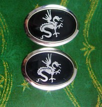 Vintage Chinese Dragon Cufflinks Oriental Asian Black &amp; Silver Men&#39;s box set - £131.86 GBP