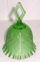 VINTAGE FENTON GREEN FRILL DESIGNED GLASS BELL ART - $41.99