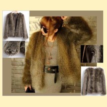 European Fashion Luxury Thick Tipped Gray Fox Long Hair Faux Fur Coat Jacket