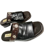 Brighton Winter Black/Brown Leather Slip-on Mule Clogs Floral Accents wo... - $52.70 CAD