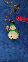 New Betsey Johnson Necklace Snowman Green Scarf Christmas Holiday Festive Nice - £11.79 GBP