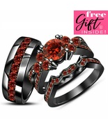 2.5ct Garnet His and Hers Solitaire Wedding Band Trio Ring Sets with fre... - £123.64 GBP