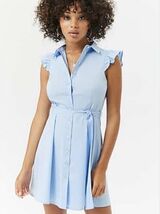 Forever 21 Dress Womens Small Blue Button Up Front Tie Shirt - $20.78