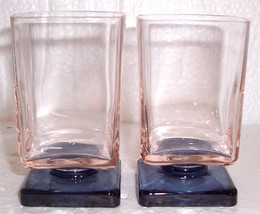 Vintage (2) Cristal D&#39;Arques Square Shape Pink &amp; Navy Blue Base Glasses - £51.32 GBP