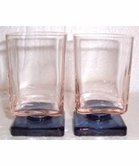 Vintage (2) Cristal D&#39;Arques Square Shape Pink &amp; Navy Blue Base Glasses - $64.89