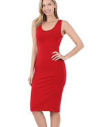 Dark Red Midi Dress Scoop Neck Soft Cotton Knit Sleeveless - £11.41 GBP