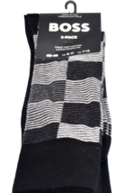 Hugo Boss Men&#39;s Italy 2 pack Black Gray Plaid Finest Cotton Socks  One S... - £24.33 GBP