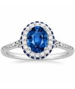 3.00Ct Oval Cut Blue Sapphire Solid 925 Sterling Silver Halo Engagement ... - $116.00