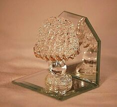 Spun Spaghetti Art Glass Mini Lamp Gold Accents Mirror Base Miniature Sh... - $16.82