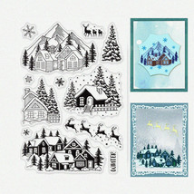 &quot;Winter Snow House Clear Silicone Stamps Set 6.3x4.3&quot; - Elk, Snowflake, Holy Tre - $19.75