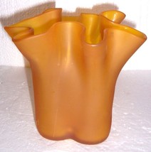 Vintage MUURLA Handblown &amp; Painted Orange Glass Handkerchief Vase - Finland - $111.70