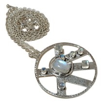 Shiny Rainbow Moonstone Natural Gemstone 925 Silver Overlay Handmade Pendant - £9.56 GBP