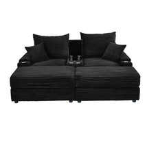 Black Corduroy Armchair Set w/ Ottoman &amp; Storage - £680.73 GBP