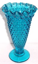 Vintage Turquoise Blue Large Hobnail Collectible Vase - $94.14