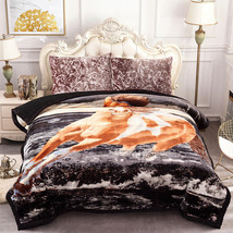 Queen 8lbs 3 Piece Horse Reversible Warm Crafted Mink Plush Sherpa Bed Blanket - £95.90 GBP