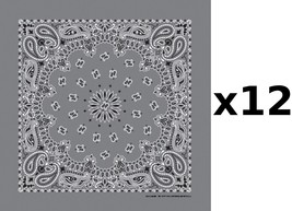 100% Cotton Made in USA Bandanna (Charcoal Gray) DOZEN Paisley 22&quot; x 22&quot; - $37.59