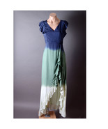 Blue Green Ombre Ruffle Open Slit Zip Womens Asymmetrical Long Maxi Dres... - $54.84 CAD