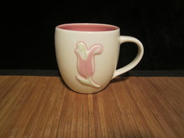 2006 Starbucks White 3D Pink Tulip Coffee Mug Tea Cup Raised Embossed 14 Oz - £11.45 GBP