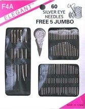 Silver Eye Sewing Needles 60 pcs with Free Threader and 5 Free Jumbo Needles - £7.83 GBP