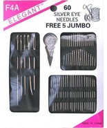 Silver Eye Sewing Needles 60 pcs with Free Threader and 5 Free Jumbo Nee... - £7.89 GBP