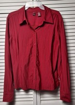 Ladies Merona Size XL Burgandy Button Up Long Sleeve Dress Stripped Blouse EPOC  - £8.55 GBP