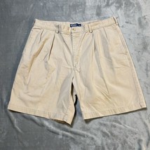 VINTAGE Polo Ralph Lauren Shorts Mens 38 Beige Pleated Chino 9inch Inseam - £11.87 GBP