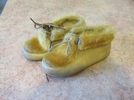 &quot;&quot;Vintage - Real Fur Lined - Leather Baby Boots&quot;&quot; - Doll Shoes? - $8.89