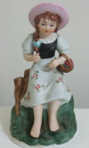 Figurine Barefoot Girl Basket Apples Decorative Porcelain Figure - $8.95