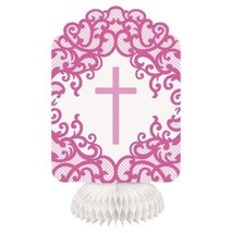 Fancy Pink Cross 3 Ct 8&quot; Honeycomb Centerpiece Baptism Confirmation Church - £3.46 GBP