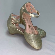 Gold Glitter Dress Shoes Girl’s 12 Demi Heel Party Dance Formal Easter Photos - £19.22 GBP