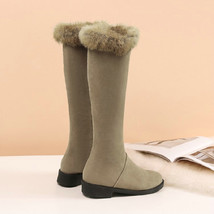 winter warm plush woman boots zipper knee-high snow boots for women with real ra - £75.13 GBP