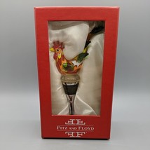 Fitz and Floyd Glass Rooster Wine Stopper In Original Box Red Orange Gre... - $18.69