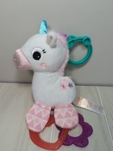 Bright Starts plush unicorn white pink baby rattle teether hanging ring clip - £8.20 GBP