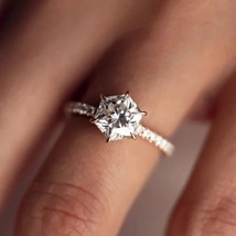 1.10 CT Hexagon Cut Hidden Halo Engagement Wedding Ring, Designer Ring Vintage  - £87.40 GBP